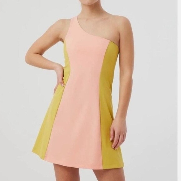 Outdoor Voices Pink Yellow One shoulder Athletic Asymmetrical Dress - Picture 4 of 5